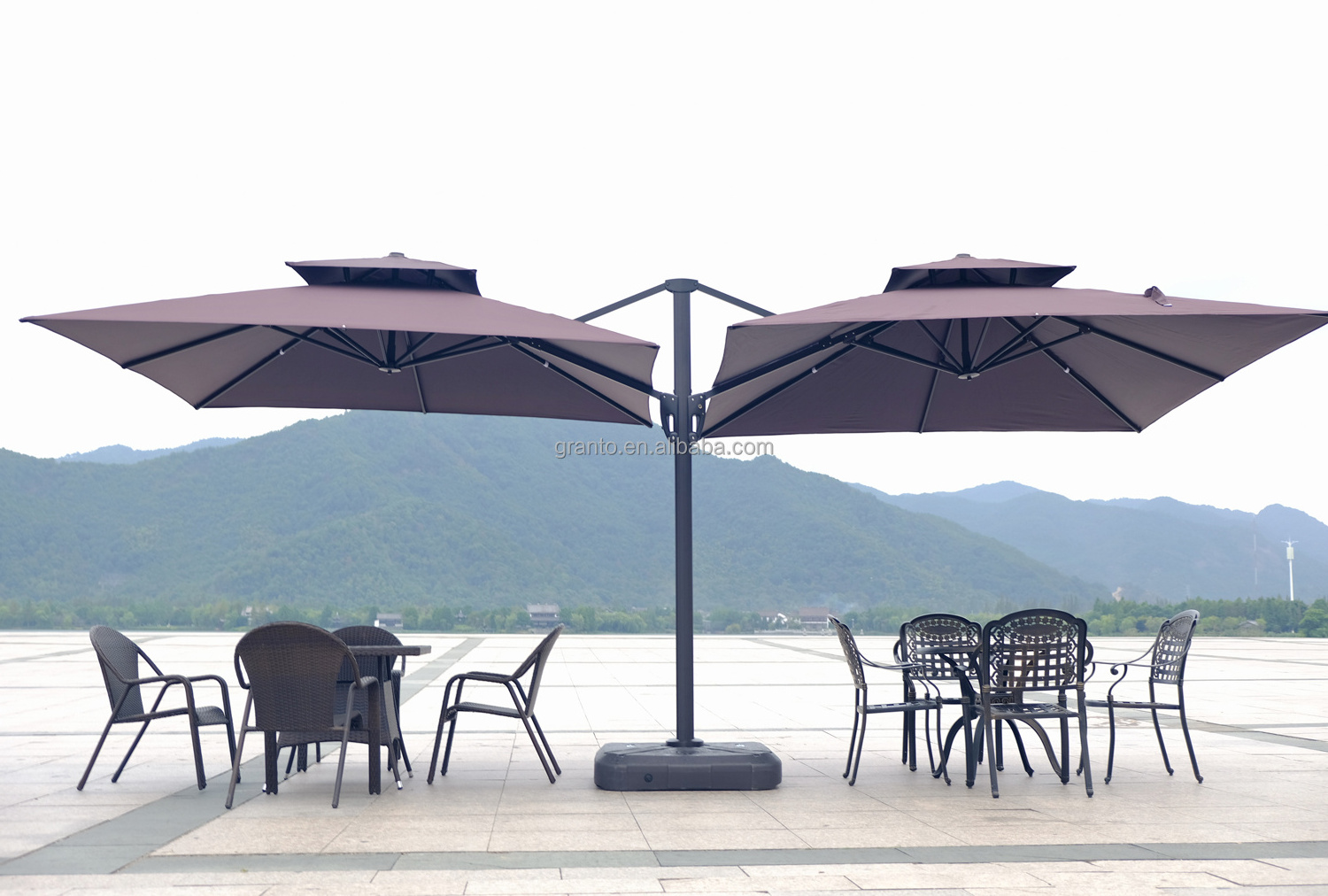 Beautiful design outdoor garden furniture both side parasol restaurant umbrella