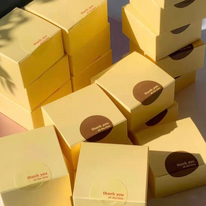 wholesale 4x4 eco friendly cardboard small cube yellow paper folding wedding gift candy cookie packaging cake box