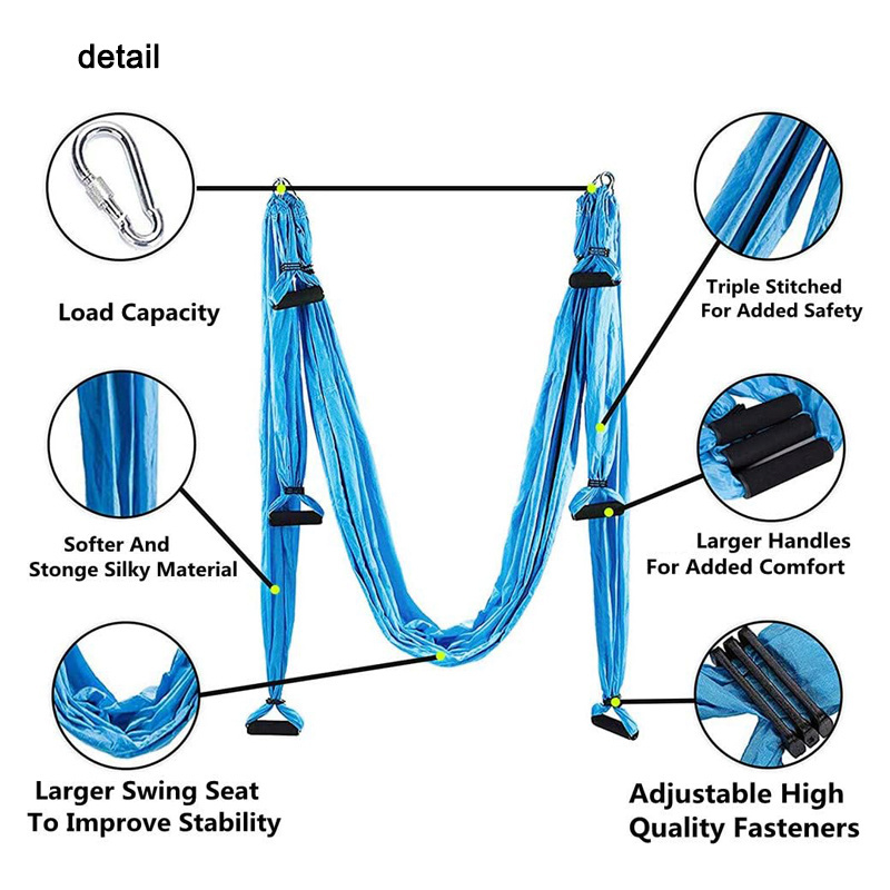 High Quality Antigravity Soft Aerial Silks Fabric Yoga Hammock Flying Yoga Swing with Extension Straps