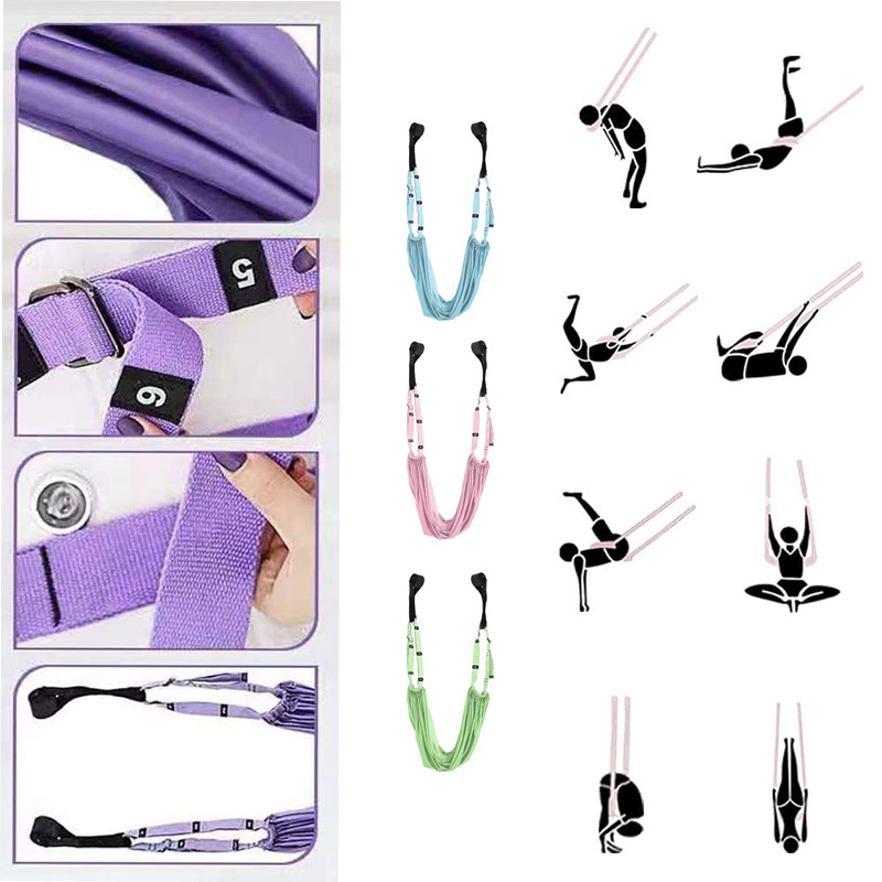 Premium Polyester Aerial Yoga Swing Waist Back Stretch Band with Door Anchor Yoga Hammock Yoga Leg Stretcher Strap