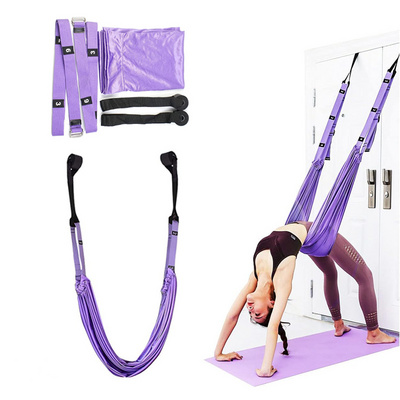 Premium Polyester Aerial Yoga Swing Waist Back Stretch Band with Door Anchor Yoga Hammock Yoga Leg Stretcher Strap