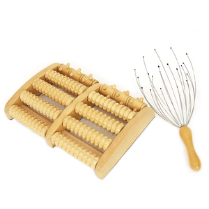 Factory Wholesale Head Scratcher Foot Roller Massage SPA Tools Set Head Massage Spider Foot Massager Roller Wood