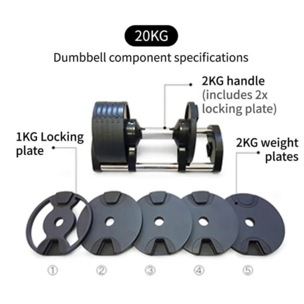 Adjustable Dumbbells 2kg 20Kg Weights Set Variable Training Loadable Workouts Triangle Quick Lock Square Spinlock for Workout