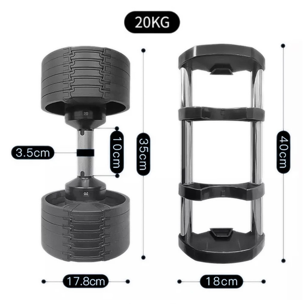 Adjustable Dumbbells 2kg 20Kg Weights Set Variable Training Loadable Workouts Triangle Quick Lock Square Spinlock for Workout