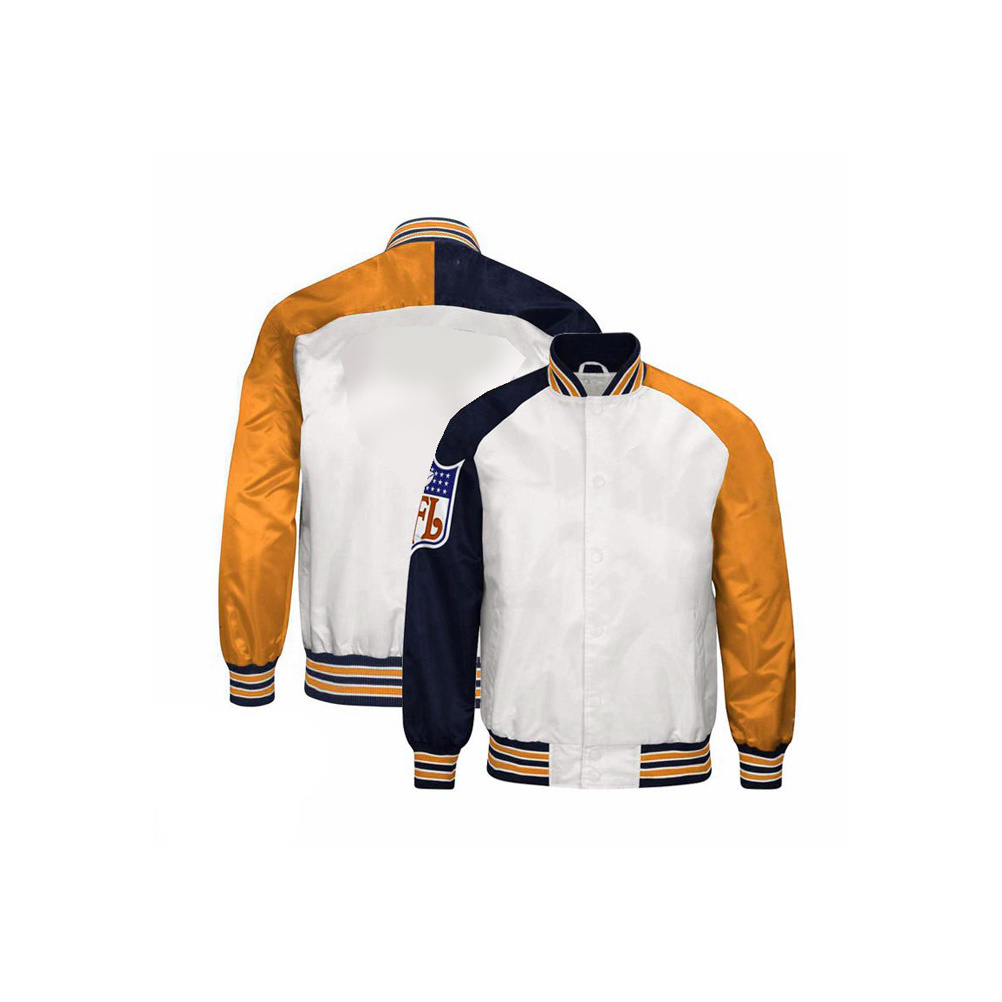 Custom embroidery logo satin jacket men women light weight satin varsity jacket chenille patch logo bomber jackets