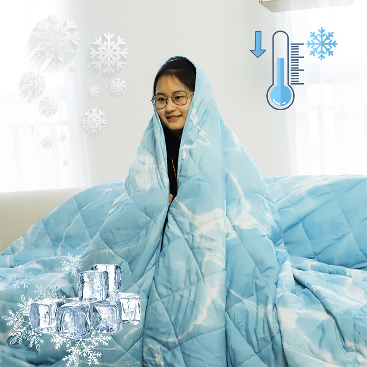 Summer Arc-chill Cooling Tech Fabric Water Wave Pattern Printed Double Side Nylon King Size Cooling Blanket for Hot Sleepers