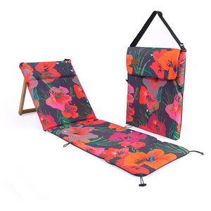 Wholesale Red Flowers Pattern Outdoor Chair Adjustable Height Foldable Wooden Beach Chair with Straps