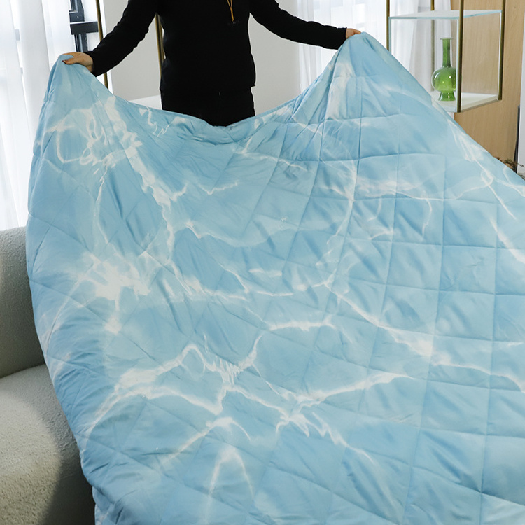 Summer Arc-chill Cooling Tech Fabric Water Wave Pattern Printed Double Side Nylon King Size Cooling Blanket for Hot Sleepers