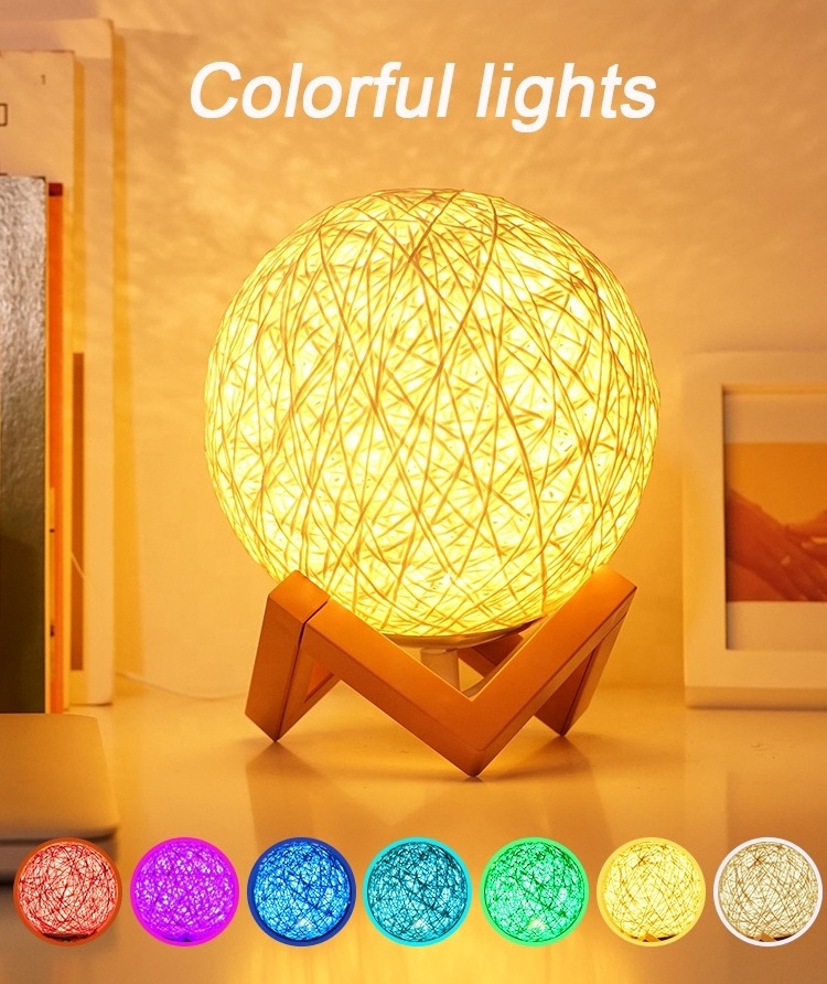 Standing Ball Rattan Lamps Home Decor Fixtures LED Decorative Night Light Lamp For Children