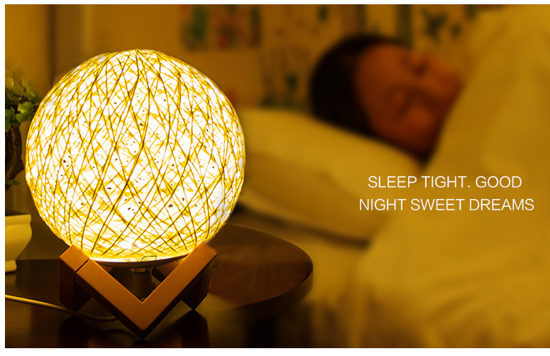 Standing Ball Rattan Lamps Home Decor Fixtures LED Decorative Night Light Lamp For Children