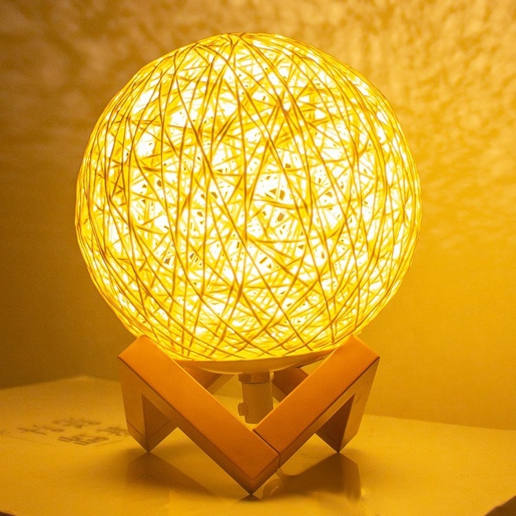 Standing Ball Rattan Lamps Home Decor Fixtures LED Decorative Night Light Lamp For Children