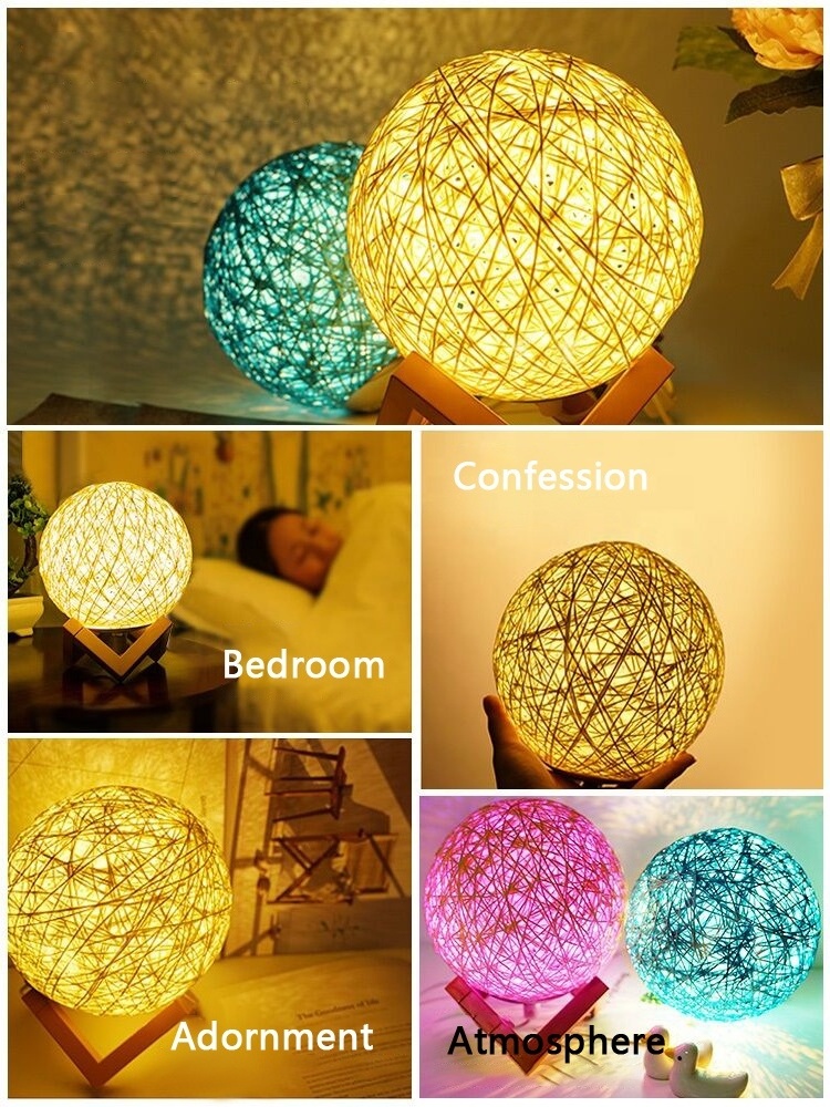 Standing Ball Rattan Lamps Home Decor Fixtures LED Decorative Night Light Lamp For Children