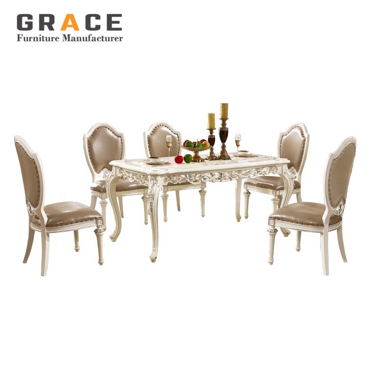 H8811W effezeta antique dining table and chairs dinner set