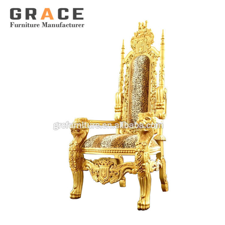 factory price luxury baroque black gold high back princess lion king throne chair for wedding