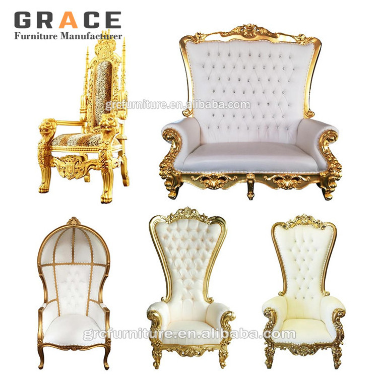 hot sale foshan wedding furniture crown royal wood gold chair