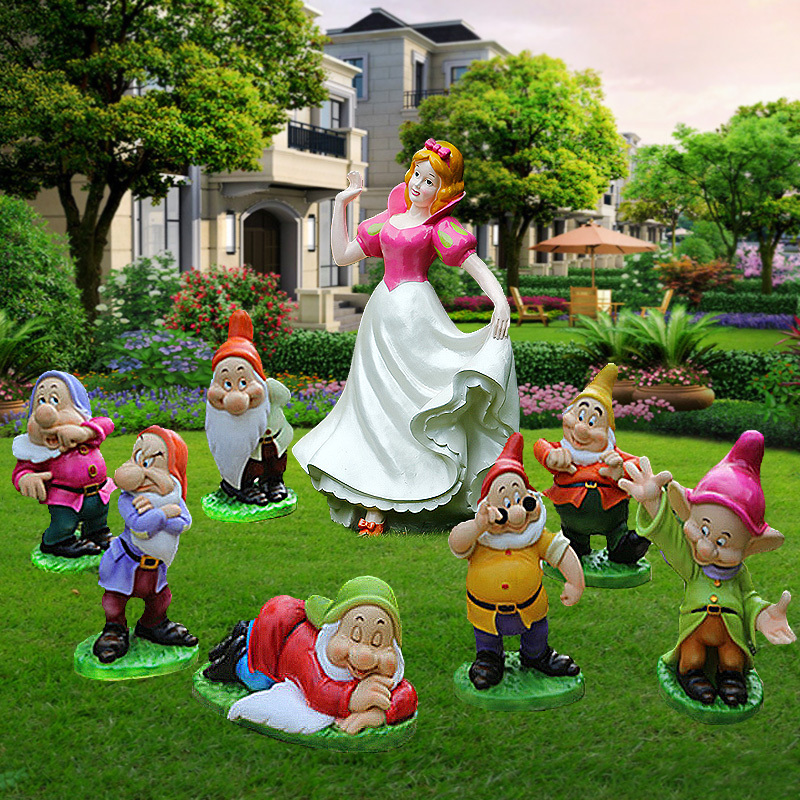 Fairy Tale Carton Fiberglass Plastic Snow White And The Seven Dwarfs Statue