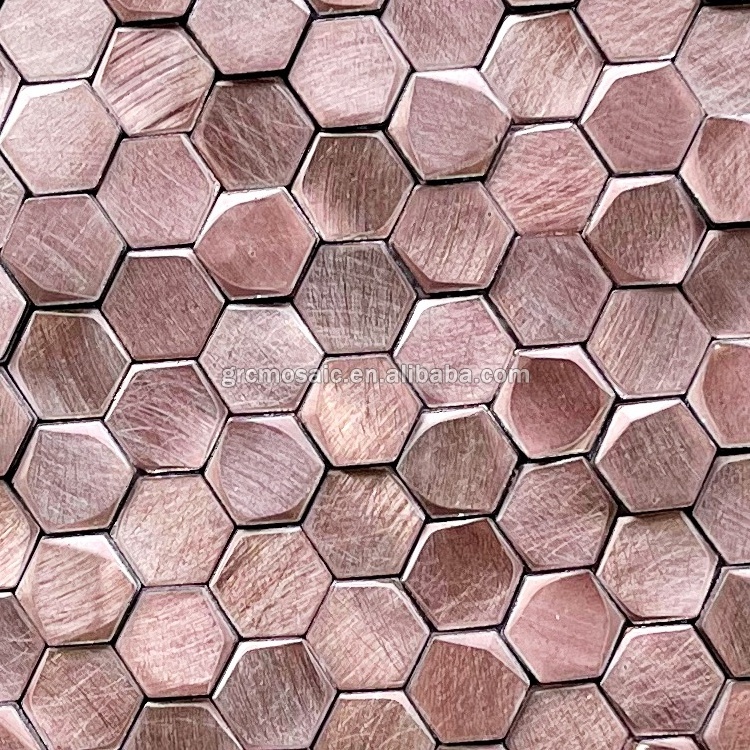 3D pink metal mosaic bathroom kitchen hexagonal solid aluminum backsplash tile