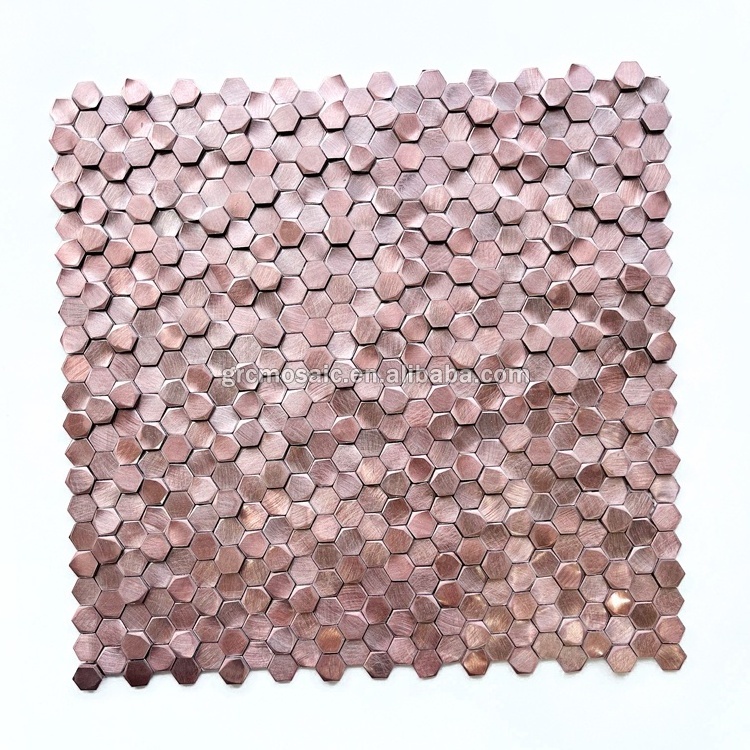 3D pink metal mosaic bathroom kitchen hexagonal solid aluminum backsplash tile