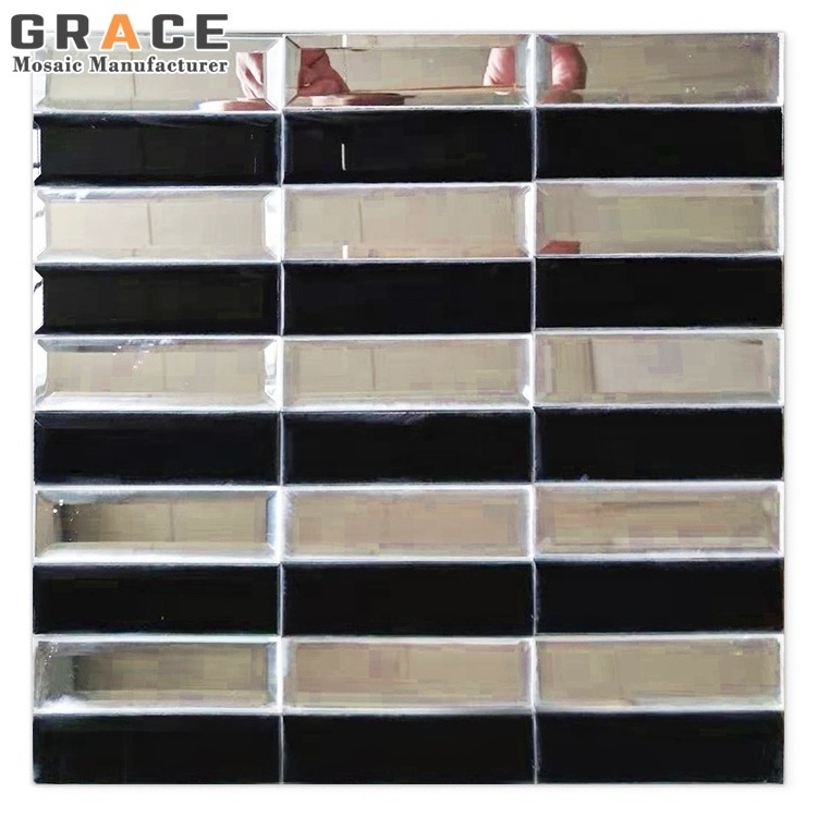 Beveled Edge Silver Wall Makeup Mirror Glass Mosaic Tile Convex Prism Kitchen Backsplash Tile Pool Wall Art Mosaics