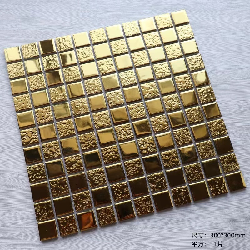 Luxury Square Glitter Metallic Golden  Mosaic Wall Tile With Dots Ceramic Bathroom Tiles  Glaze Gold Porcelain Ceramic Mosaic