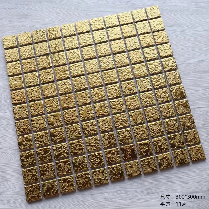 Luxury Square Glitter Metallic Golden  Mosaic Wall Tile With Dots Ceramic Bathroom Tiles  Glaze Gold Porcelain Ceramic Mosaic