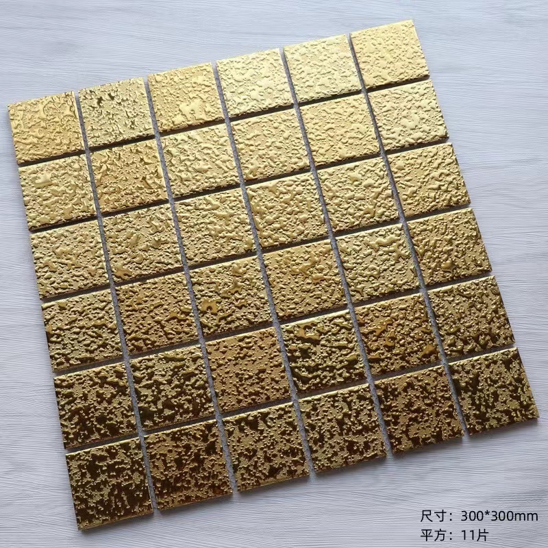 Luxury Square Glitter Metallic Golden  Mosaic Wall Tile With Dots Ceramic Bathroom Tiles  Glaze Gold Porcelain Ceramic Mosaic