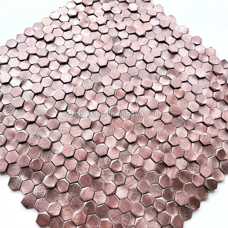 3D pink metal mosaic bathroom kitchen hexagonal solid aluminum backsplash tile