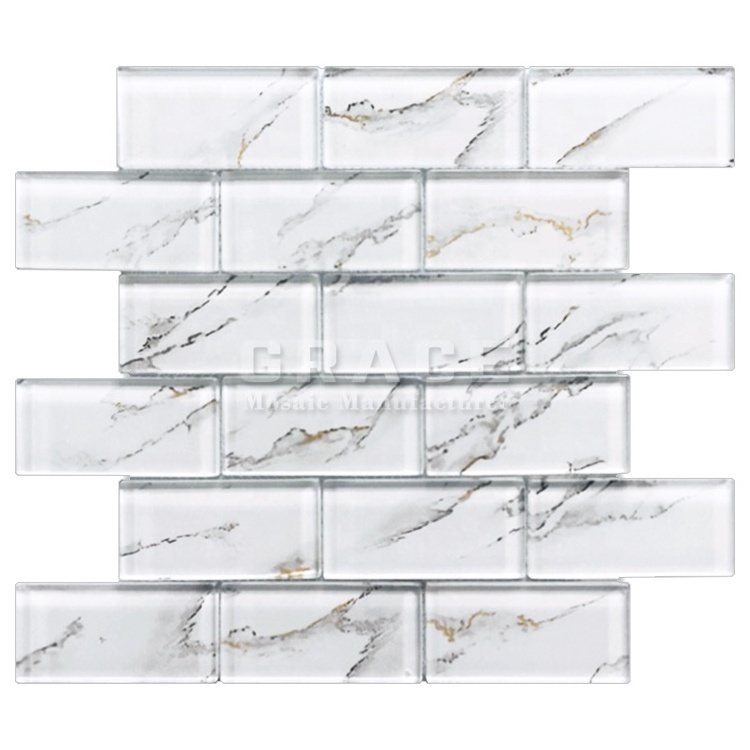 Marble pattern luxury glass mosaic backsplash tiles peel and stick for kitchen and bathroom walls