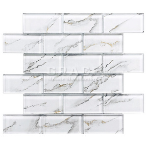 Marble pattern luxury glass mosaic backsplash tiles peel and stick for kitchen and bathroom walls