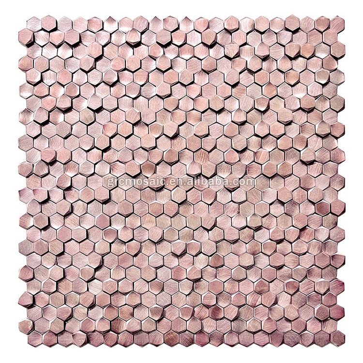 3D pink metal mosaic bathroom kitchen hexagonal solid aluminum backsplash tile