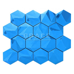 Blue 3D Hexagon Decorative Tile Stainless Steel Metal Mosaic Tile Wall Decorative