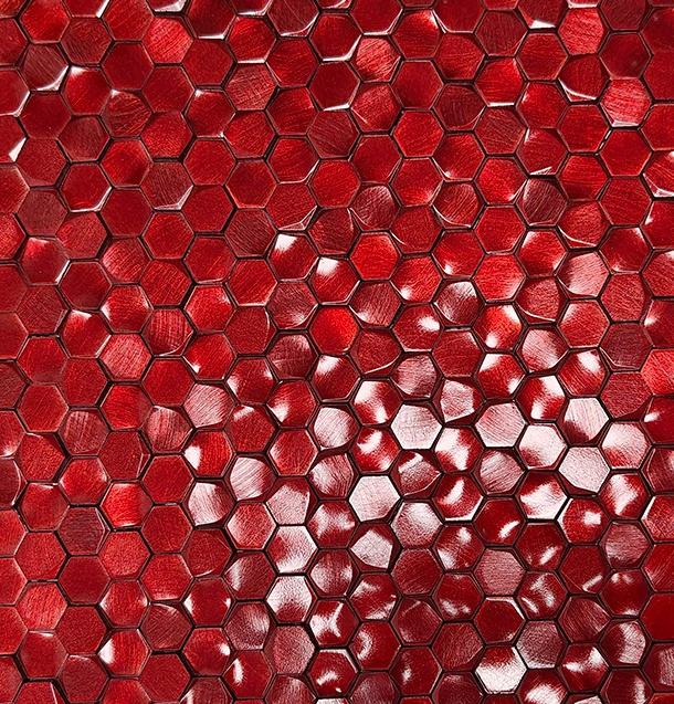 Red pomegranate Hexagon wall tiles brushed Aluminium metal mosaic for backsplash