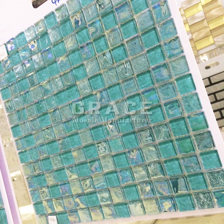 Rainbow Glass Wall Mirrors Iridescent Decor Blue Crystal Mosaic Tiles Swimming Pool Tile Backsplash