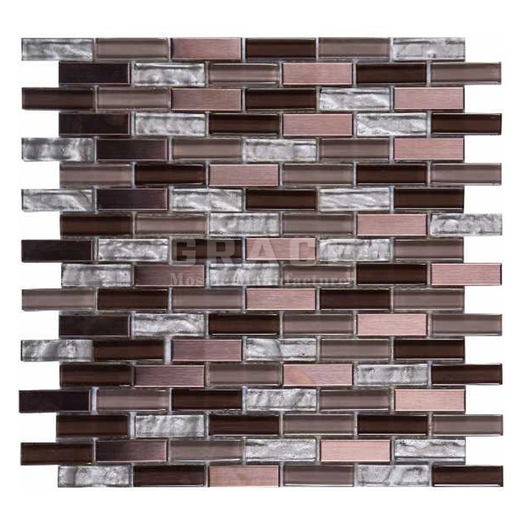 Simple Metal Mixed Crystal Glass Strip Mosaic Peel And Stick Backsplash Aluminum Wall Art Decor Mosaic Tile