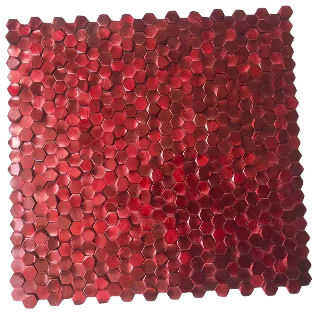 Red pomegranate Hexagon wall tiles brushed Aluminium metal mosaic for backsplash