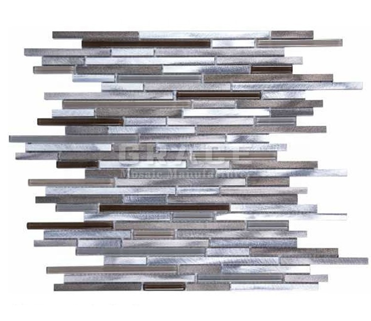 Simple Metal Mixed Crystal Glass Strip Mosaic Peel And Stick Backsplash Aluminum Wall Art Decor Mosaic Tile