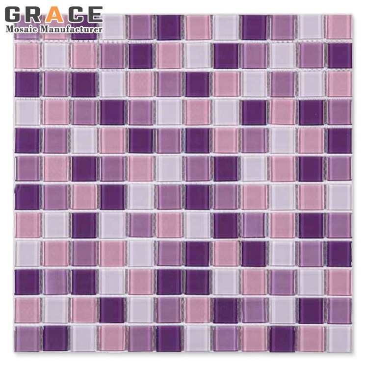 Square Pink And Purple Crystal Glass Pool Tiles Fountain Bricks Waterproof Swimming Pool Violet Mosaic Colorful  Glass Tile