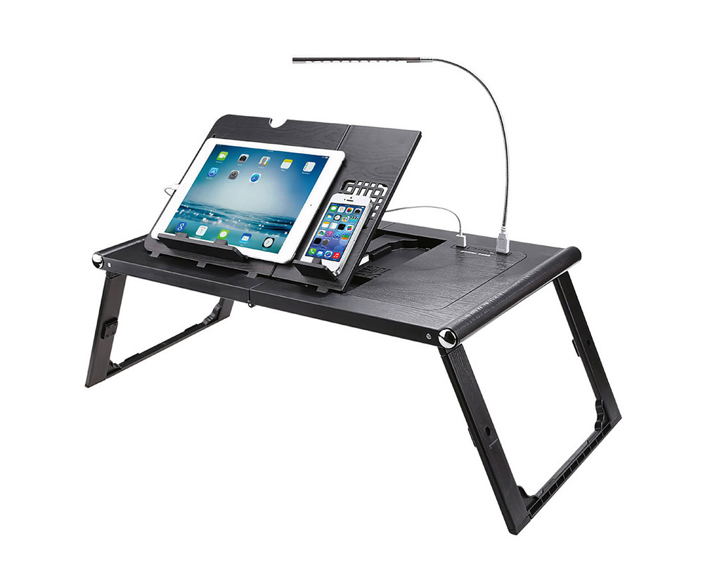 Premium Quality Portable Computer Desk ABS Folding Laptop Table Height Adjustable Laptop Bed Stand with 10000mah Power Bank