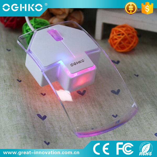 Transparent crystal 3D USB Computer Optical wired mouse with Breathable LED Light