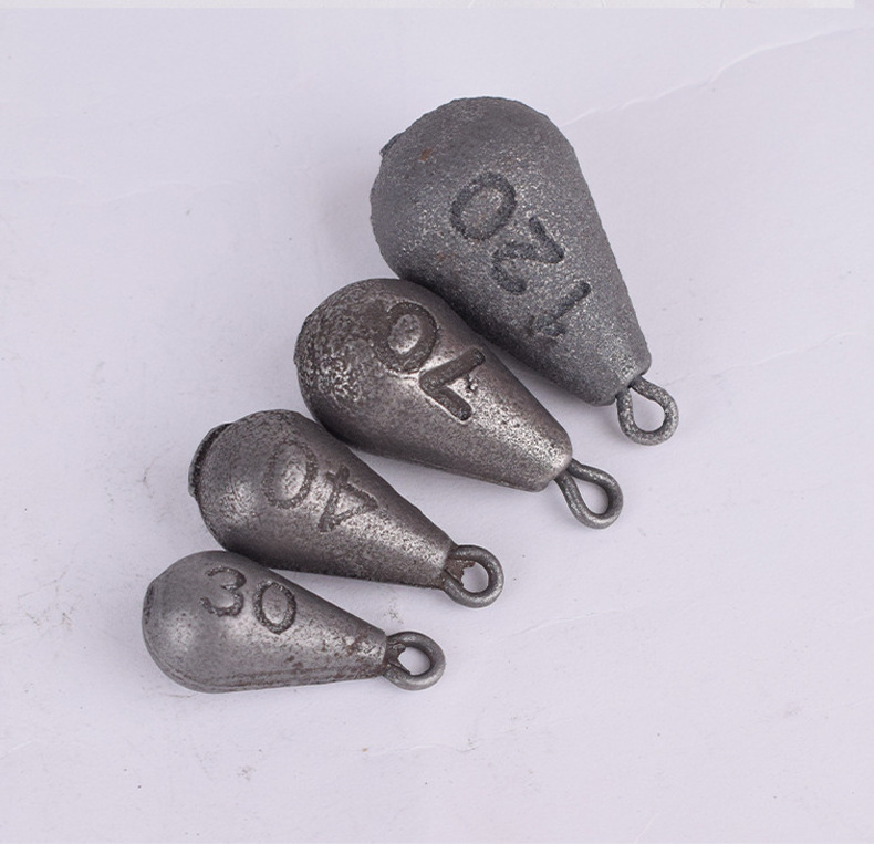 Full Size Iron Fishing Weights Drop Shape Saltwater Sinkers 30-120g Fishing Weights with Ring