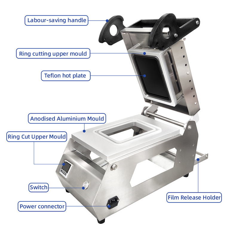 Fast Cooked Food Fruit Container Sealer Square Box Hand Pressure Manual Aluminum Foil Tray Sealing Packaging Machine