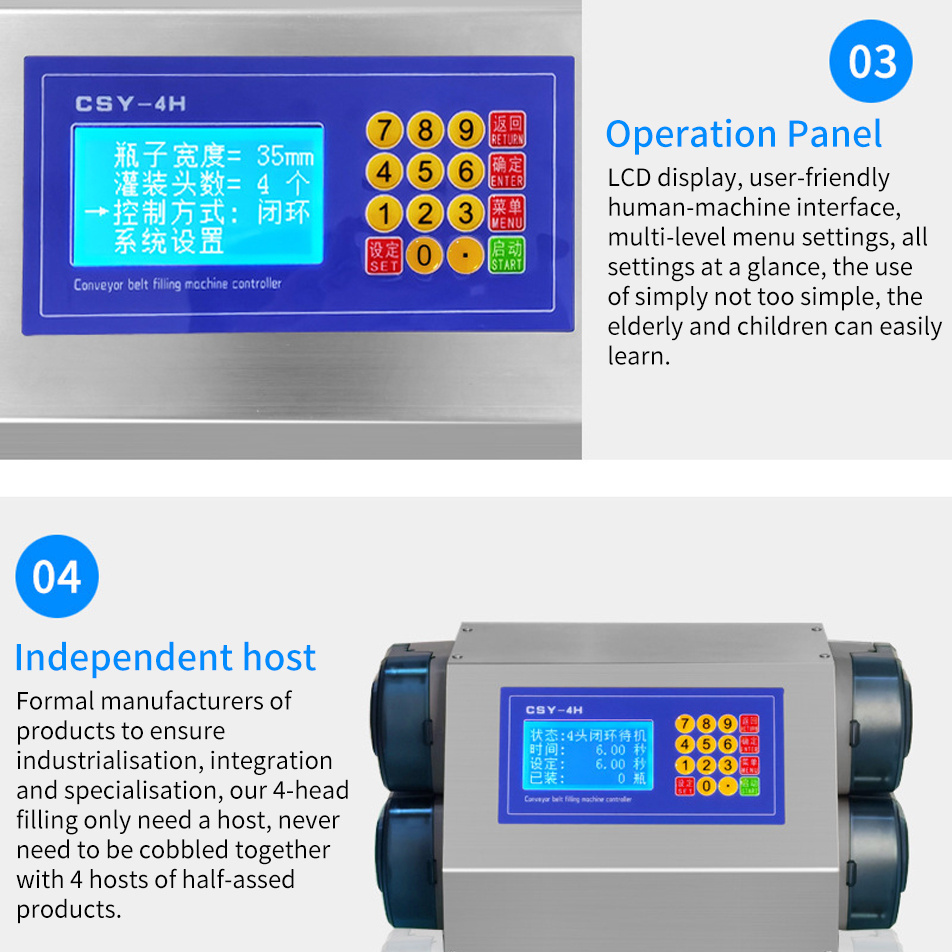 Best-selling Digital Control Continues Desktop Four Nozzles Water Oil Sauce Juice Liquid Filling Machine With Conveyor Belt