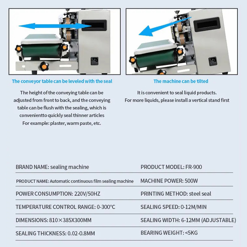 FR-900 Low Price Multi-function Foil Pouch Horizontal Plastic Bag Heat Sealer Automatic Date Printing Continuous Sealing Machine