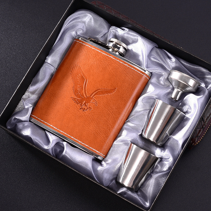 6oz 304 Stainless Steel Whisky Hip Flask with Shot Glass Cup Funnel Metal Body Box Packing Drinking Alcohol Christmas Gift