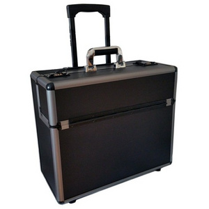 New Aluminium Black Pilot Case Wheeled Briefcase Carry Case Travel Work Business