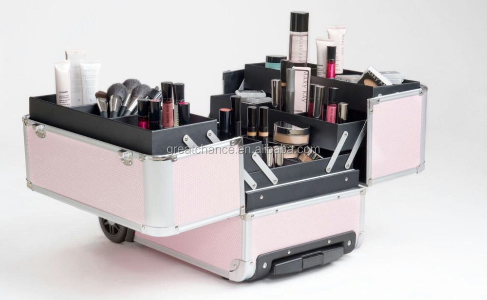 Aluminum Rolling Makeup Organizer Travel Trolley Bag Cosmetic Case