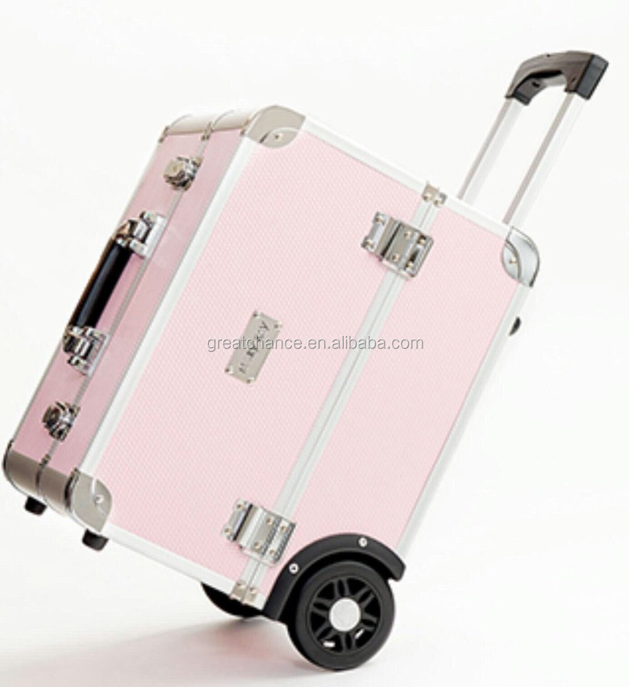 Aluminum Rolling Makeup Organizer Travel Trolley Bag Cosmetic Case