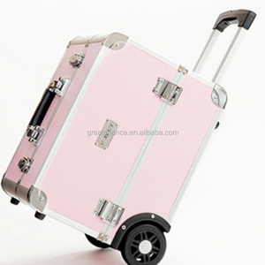 Aluminum Rolling Makeup Organizer Travel Trolley Bag Cosmetic Case