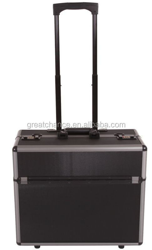 New Aluminium Black Pilot Case Wheeled Briefcase Carry Case Travel Work Business