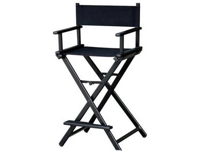 Extra-Wide Premium Director's Chair Black Frame with Black Canvas, Counter Height-aluminum/solid wood makeup director chair